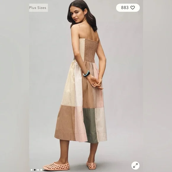 NWT $188 Anthropologie Maeve Strapless Drop-Waist A-Line Midi Dress XSP - Picture 2 of 12